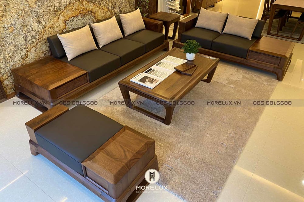 Bộ sofa gỗ với chất liệu gỗ óc chó cao cấp