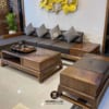 Sofa gỗ óc chó chữ l hiện đại