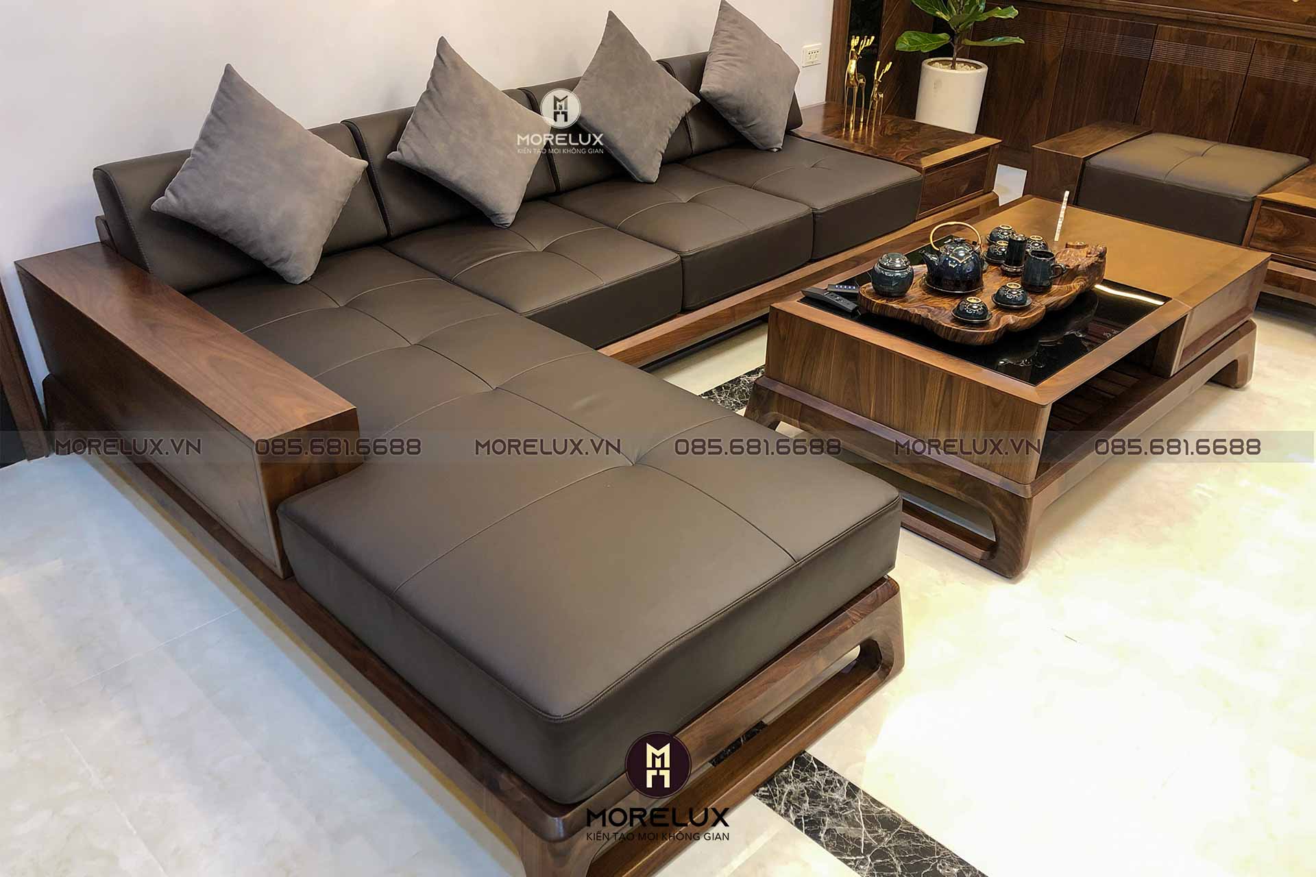 Mẫu sofa gỗ chữ l óc chó