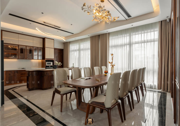 Thi công nội thất phòng bếp gỗ óc chó
