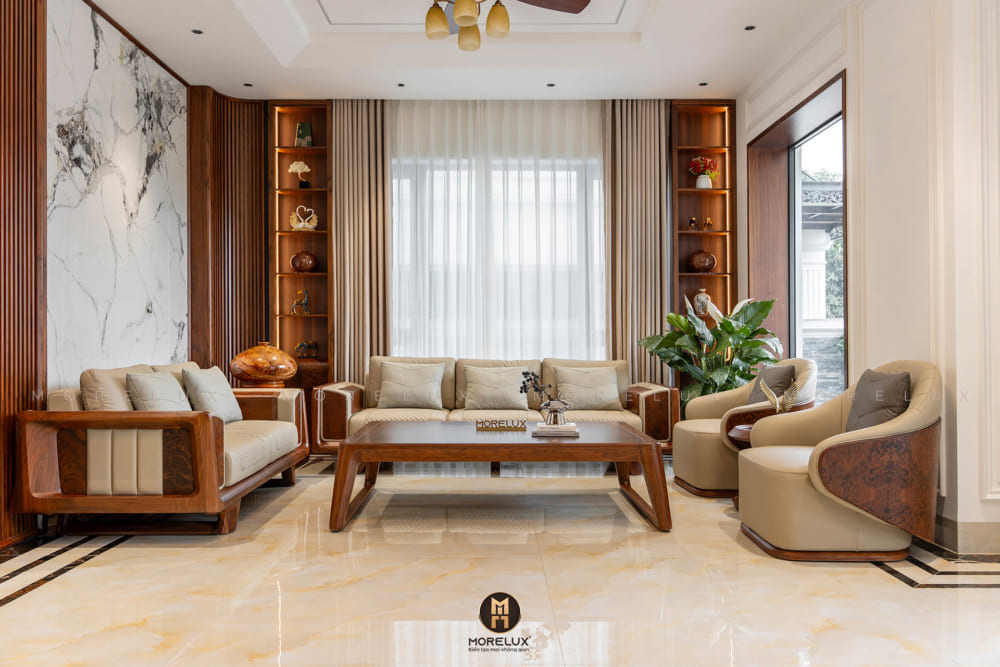 Mẫu bàn ghế sofa gỗ óc chó cao cấp SF15