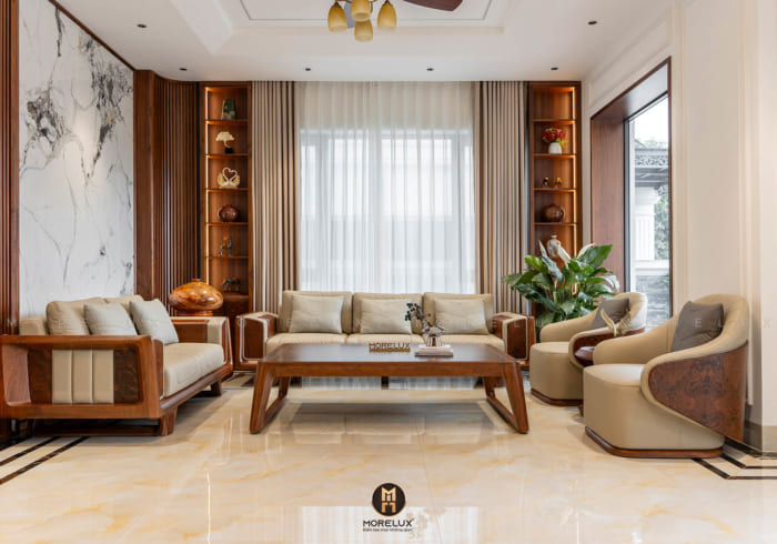 Mẫu bàn ghế sofa gỗ óc chó cao cấp SF15