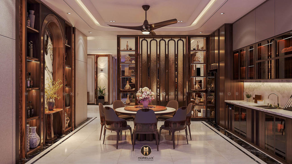 phòng ăn gỗ óc chó cao cấp