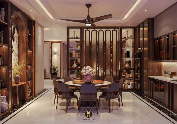 phòng ăn gỗ óc chó cao cấp