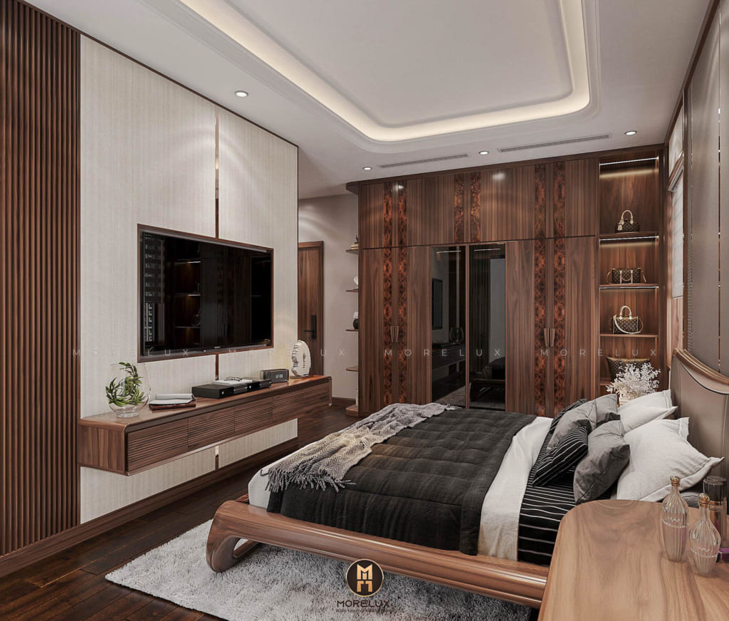 phòng ngủ gỗ óc chó đẹp
